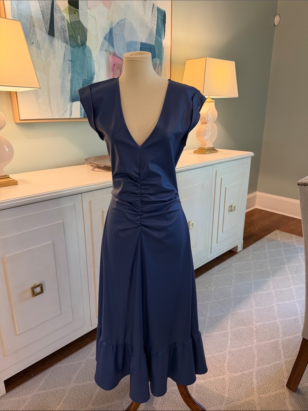 SEDGE Navy V-Neck Midi Dress with Ruching